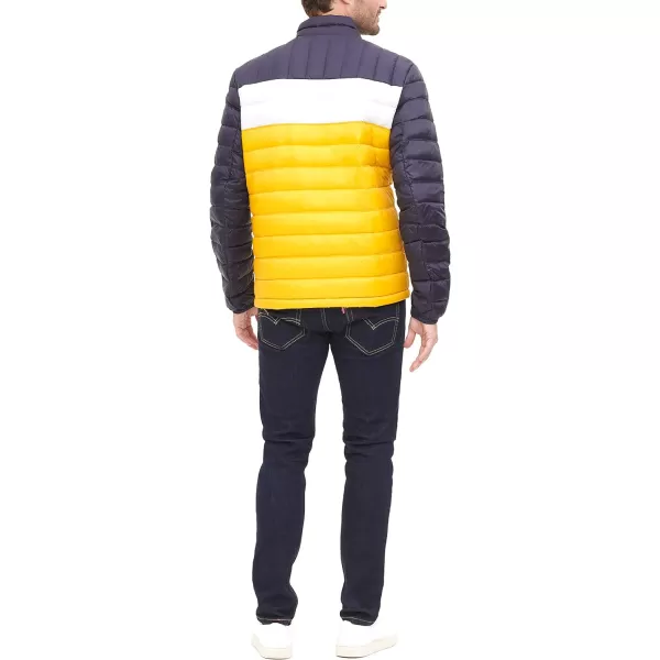 Tommy Hilfiger Mens Packable Down Puffer JacketStandard YellowNavy Color Block