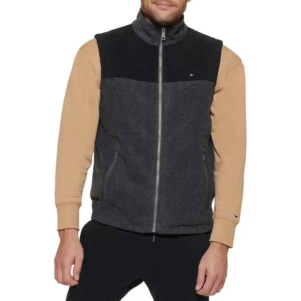 Tommy Hilfiger Mens Polar Fleece VestBlackCharcoal