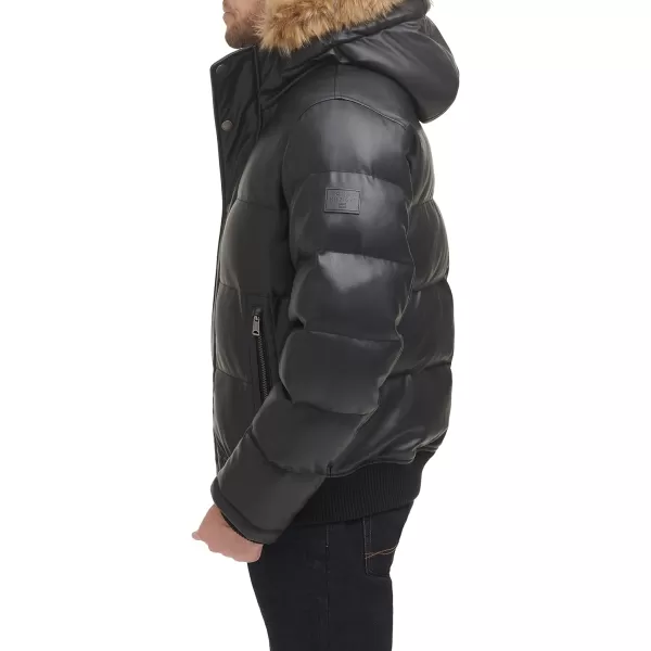 Tommy Hilfiger Mens Quilted Arctic Cloth Snorkel Bomber Jacket with Removable Hood Standard and Big amp TallBlack Faux Leather