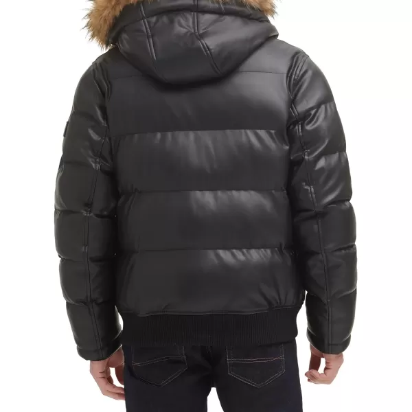 Tommy Hilfiger Mens Quilted Arctic Cloth Snorkel Bomber Jacket with Removable Hood Standard and Big amp TallBlack Faux Leather