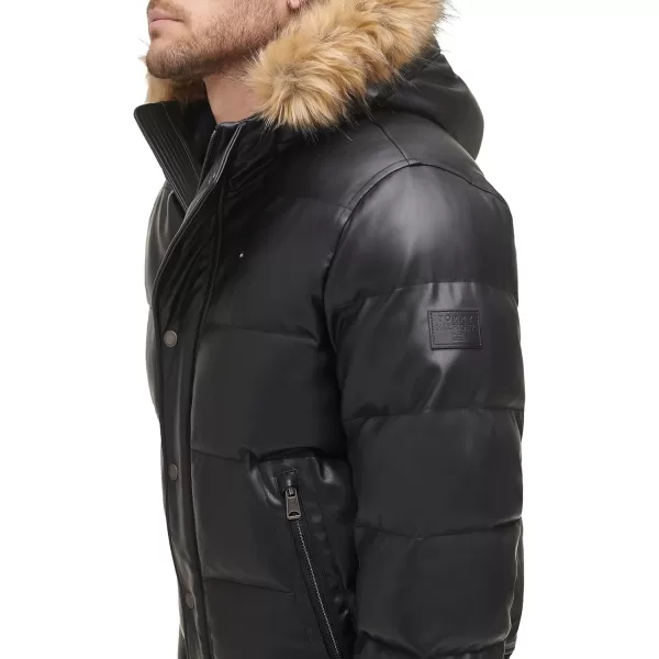 Tommy Hilfiger Mens Quilted Arctic Cloth Snorkel Bomber Jacket with Removable Hood Standard and Big amp TallBlack Faux Leather