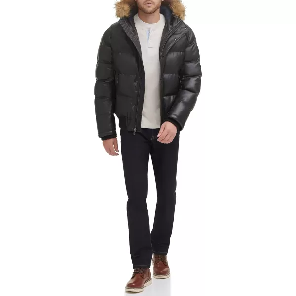 Tommy Hilfiger Mens Quilted Arctic Cloth Snorkel Bomber Jacket with Removable Hood Standard and Big amp TallBlack Faux Leather