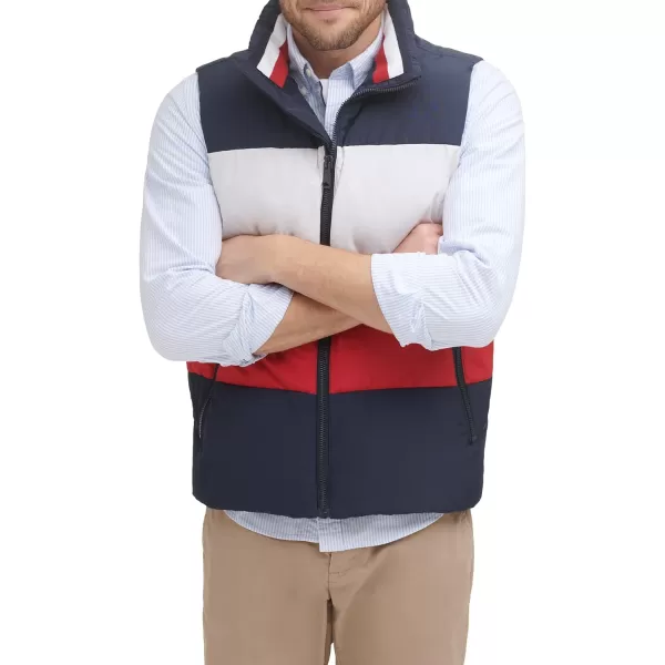 Tommy Hilfiger Mens Quilted Stand Collar Vest MidnightIceRed SmallTommy Hilfiger Mens Quilted Stand Collar Vest MidnightIceRed Small