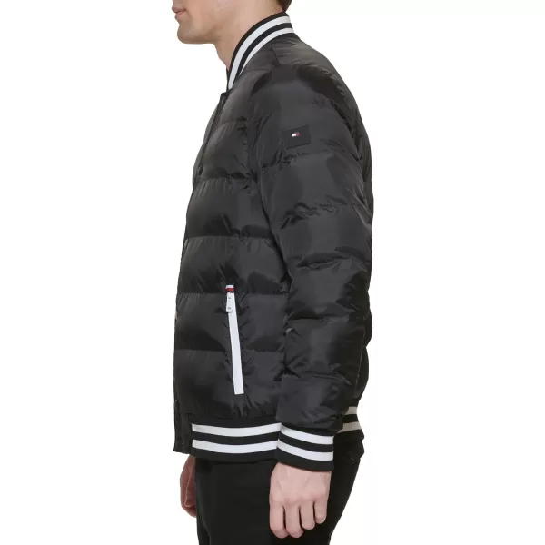 Tommy Hilfiger Mens Quilted Varsity Puffer BomberBlackBlack