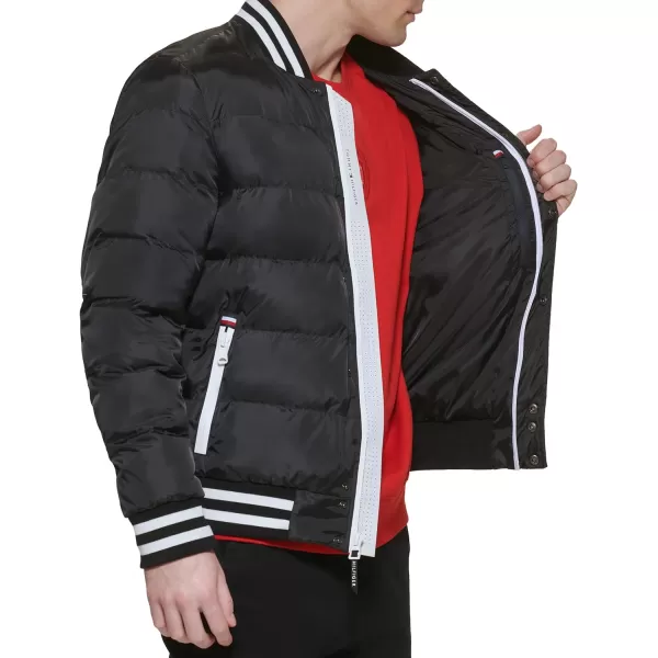 Tommy Hilfiger Mens Quilted Varsity Puffer BomberBlackBlack