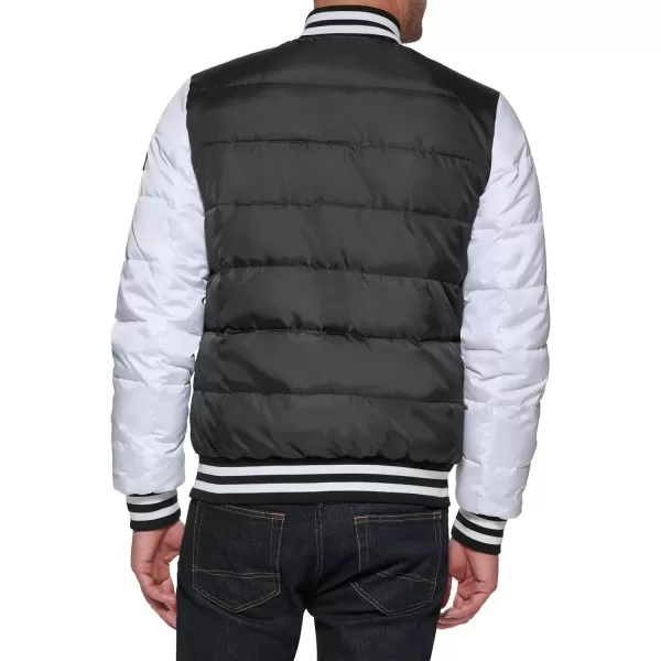 Tommy Hilfiger Mens Quilted Varsity Puffer BomberBlackWhite