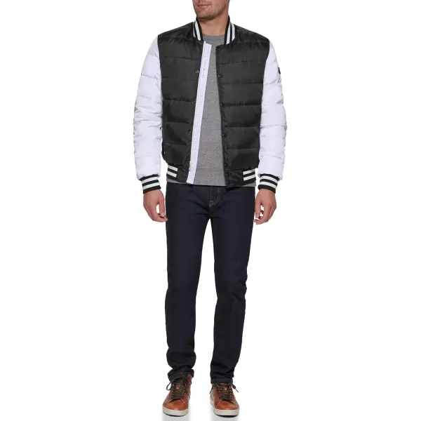 Tommy Hilfiger Mens Quilted Varsity Puffer BomberBlackWhite