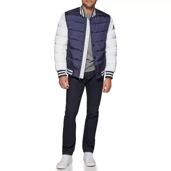 Tommy Hilfiger Mens Quilted Varsity Puffer BomberMidnightWhite