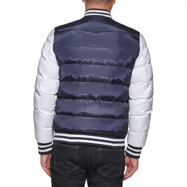 Tommy Hilfiger Mens Quilted Varsity Puffer BomberMidnightWhite