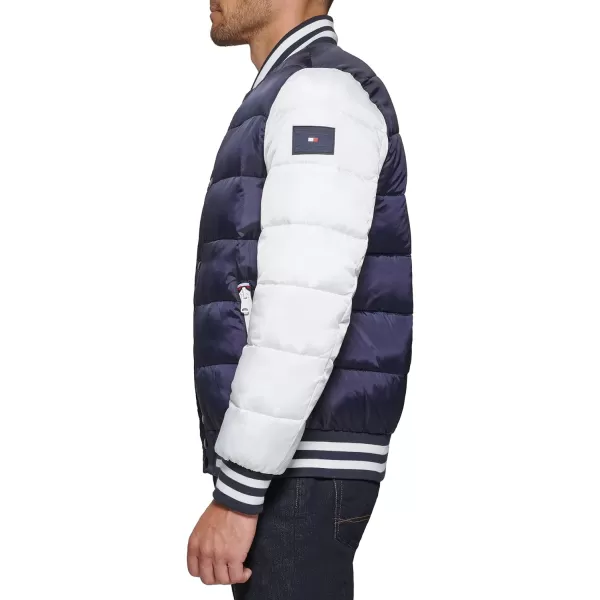 Tommy Hilfiger Mens Quilted Varsity Puffer BomberMidnightWhite