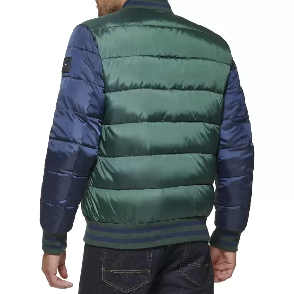 Tommy Hilfiger Mens Quilted Varsity Puffer BomberPineNavy