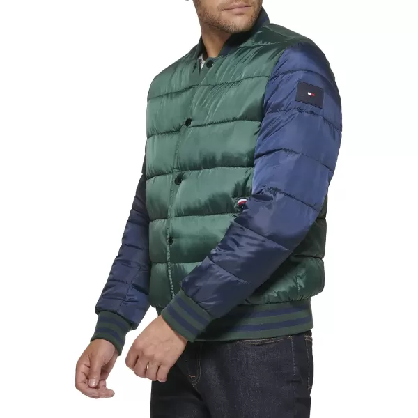 Tommy Hilfiger Mens Quilted Varsity Puffer BomberPineNavy