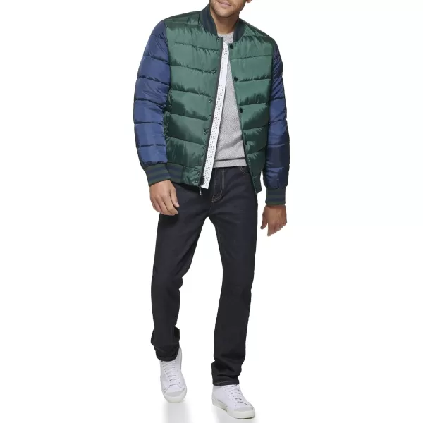 Tommy Hilfiger Mens Quilted Varsity Puffer BomberPineNavy