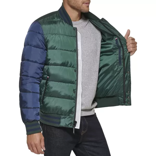 Tommy Hilfiger Mens Quilted Varsity Puffer BomberPineNavy