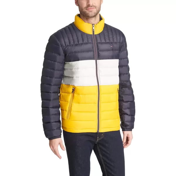 Tommy Hilfiger Mens Real Down Insulated Packable Puffer JacketYellowNavy