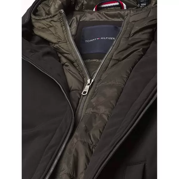 Tommy Hilfiger Mens Soft Shell Active Filled Bomber JacketBlackOlive Bib