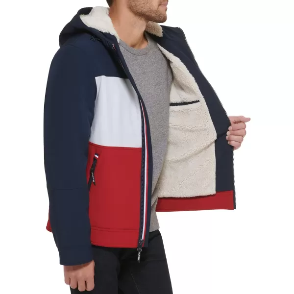 Tommy Hilfiger Mens Soft Shell Sherpa Lined Performance JacketMidnightIceRed Combo