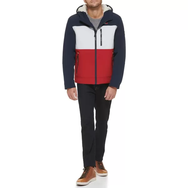 Tommy Hilfiger Mens Soft Shell Sherpa Lined Performance JacketMidnightIceRed Combo