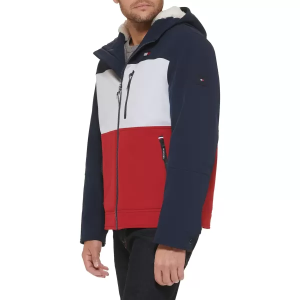 Tommy Hilfiger Mens Soft Shell Sherpa Lined Performance JacketMidnightIceRed Combo