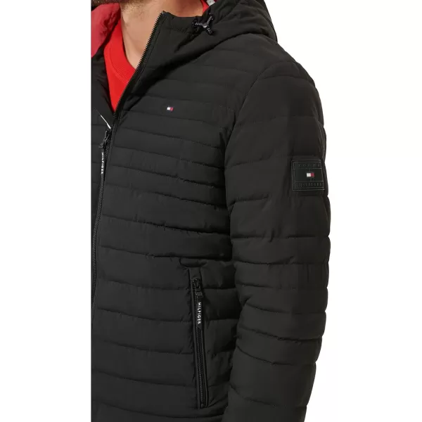 Tommy Hilfiger Mens Stretch Poly Hooded Packable JacketBlack