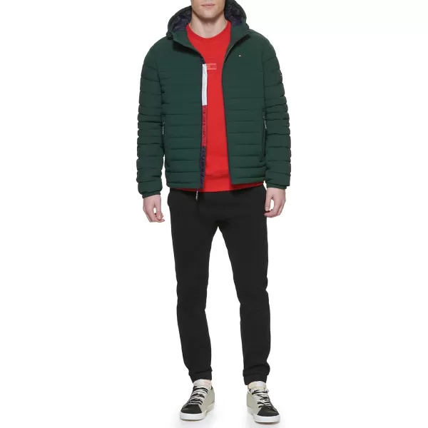 Tommy Hilfiger Mens Stretch Poly Hooded Packable JacketPine Green