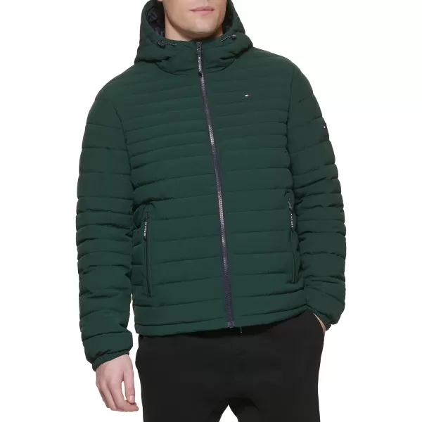 Tommy Hilfiger Mens Stretch Poly Hooded Packable JacketPine Green