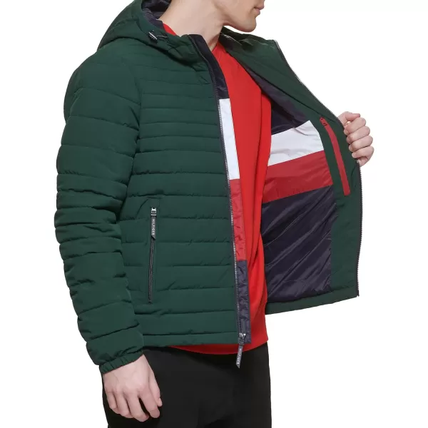 Tommy Hilfiger Mens Stretch Poly Hooded Packable JacketPine Green