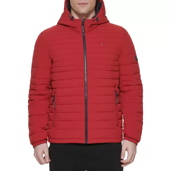 Tommy Hilfiger Mens Stretch Poly Hooded Packable JacketRed