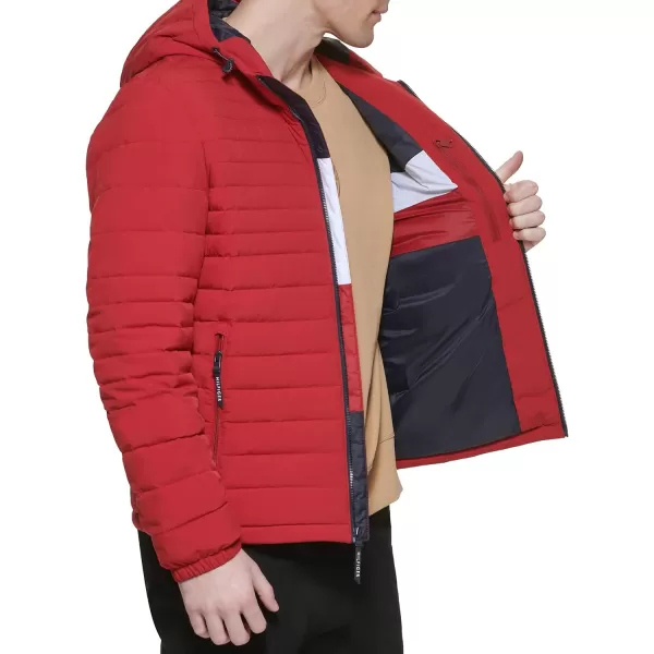 Tommy Hilfiger Mens Stretch Poly Hooded Packable JacketRed