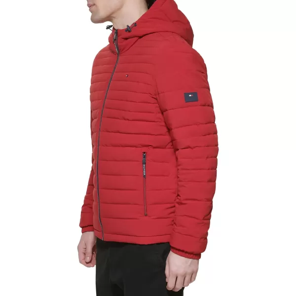 Tommy Hilfiger Mens Stretch Poly Hooded Packable JacketRed