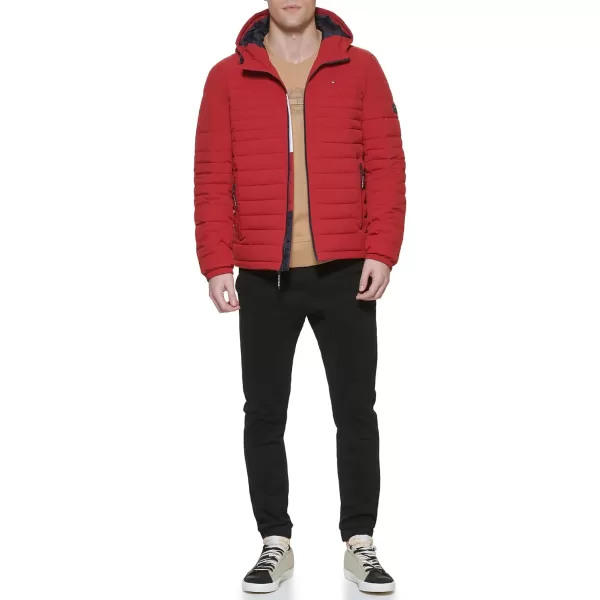 Tommy Hilfiger Mens Stretch Poly Hooded Packable JacketRed