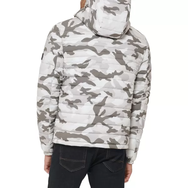 Tommy Hilfiger Mens Stretch Poly Hooded Packable JacketWhite Camo