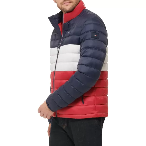 Tommy Hilfiger Mens Ultra Loft Lightweight Packable Puffer Jacket Standard and Big  TallMidnightIceRed Colorblock