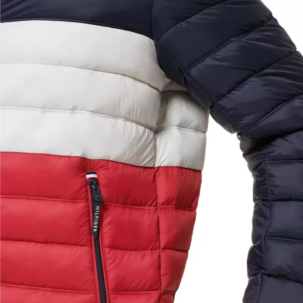 Tommy Hilfiger Mens Ultra Loft Lightweight Packable Puffer Jacket Standard and Big  TallMidnightIceRed Colorblock