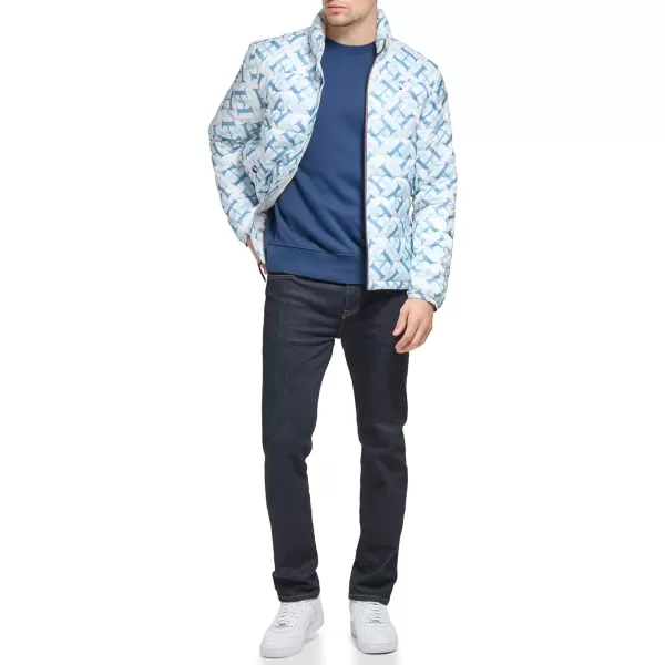 Tommy Hilfiger Mens Ultra Loft Lightweight Packable Puffer Jacket Standard and Big amp TallStandard White Monogram Print