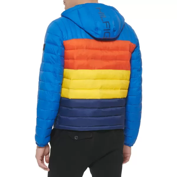 Tommy Hilfiger Mens Water Resistant Ultra Loft Filled Hooded Puffer JacketBlue Multi Colorblock