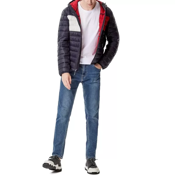 Tommy Hilfiger Mens Water Resistant Ultra Loft Filled Hooded Puffer JacketNavy Flag Colorblock