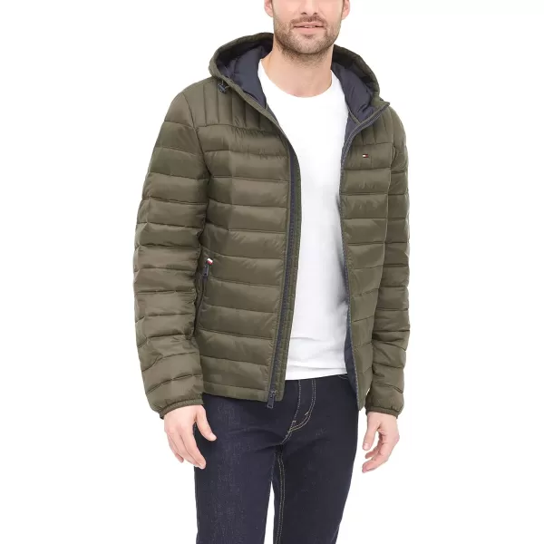 Tommy Hilfiger Mens Water Resistant Ultra Loft Filled Hooded Puffer JacketOlive