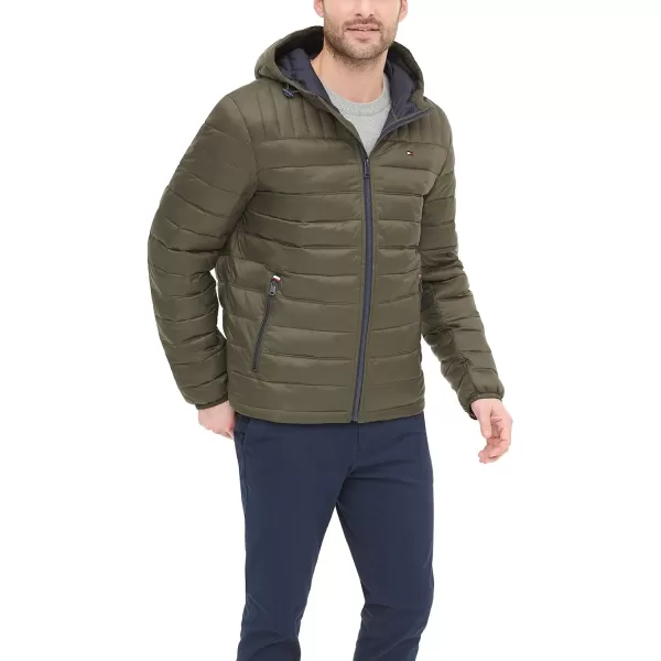 Tommy Hilfiger Mens Water Resistant Ultra Loft Filled Hooded Puffer JacketOlive