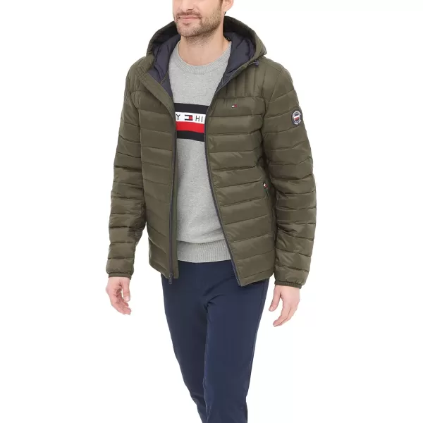 Tommy Hilfiger Mens Water Resistant Ultra Loft Filled Hooded Puffer JacketOlive