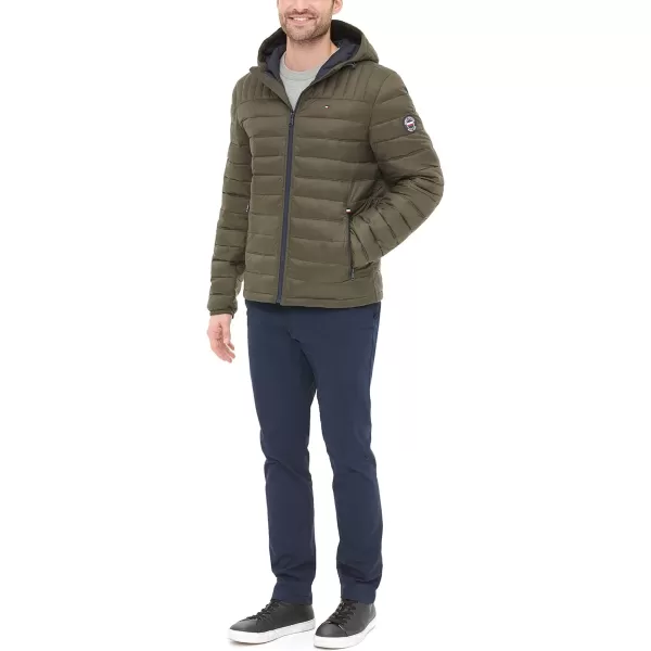 Tommy Hilfiger Mens Water Resistant Ultra Loft Filled Hooded Puffer JacketOlive
