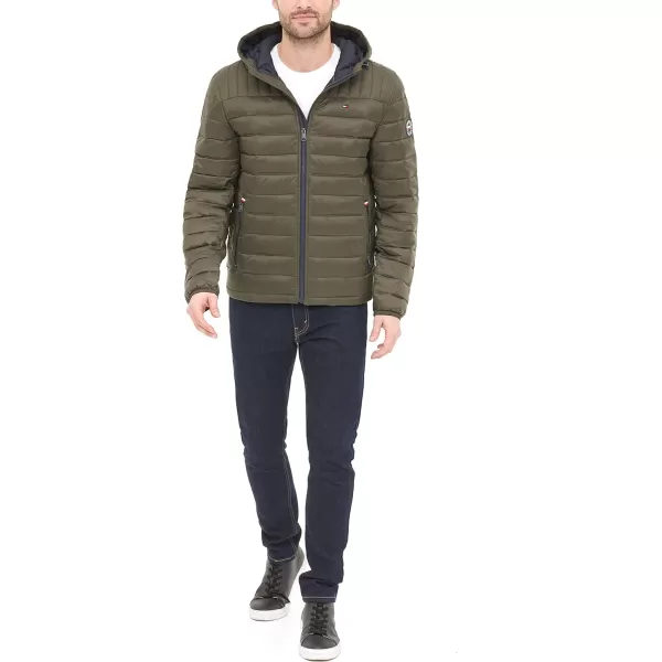 Tommy Hilfiger Mens Water Resistant Ultra Loft Filled Hooded Puffer JacketOlive