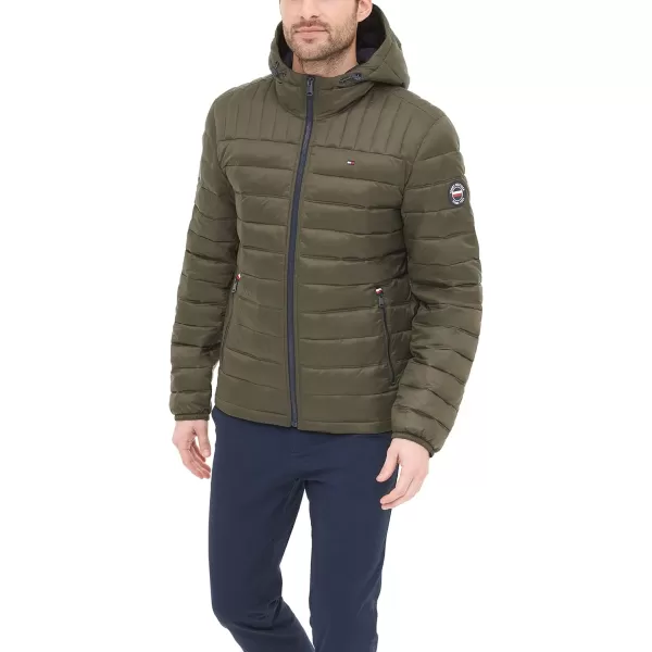 Tommy Hilfiger Mens Water Resistant Ultra Loft Filled Hooded Puffer JacketOlive