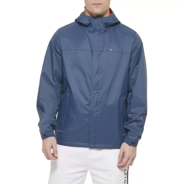 Tommy Hilfiger Mens Waterproof Breathable Hooded Jacket RaincoatMountain Blue