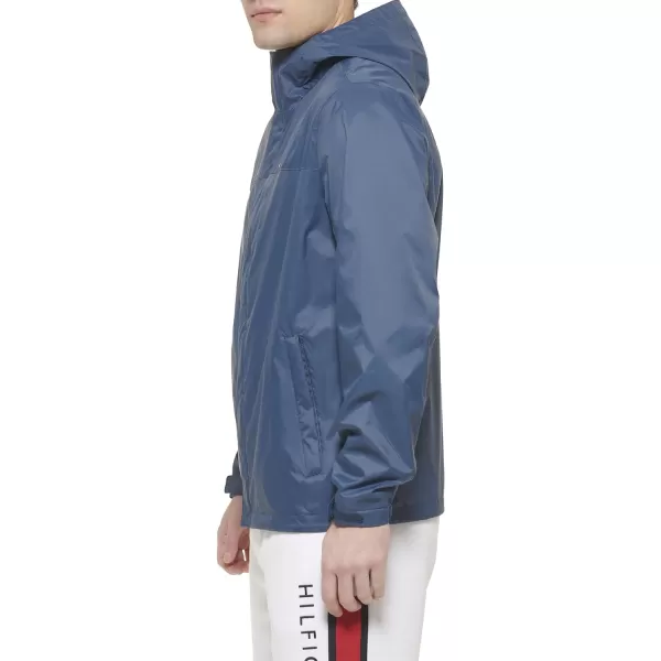 Tommy Hilfiger Mens Waterproof Breathable Hooded Jacket RaincoatMountain Blue