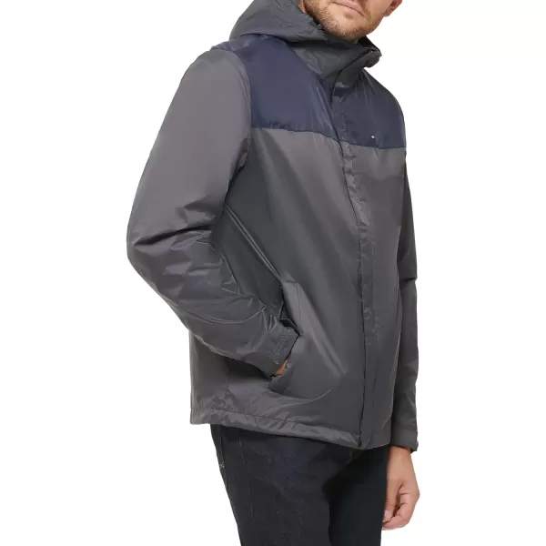 Tommy Hilfiger Mens Waterproof Breathable Hooded Jacket RaincoatNavyCharcoal