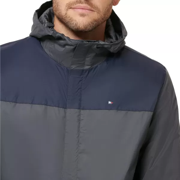 Tommy Hilfiger Mens Waterproof Breathable Hooded Jacket RaincoatNavyCharcoal