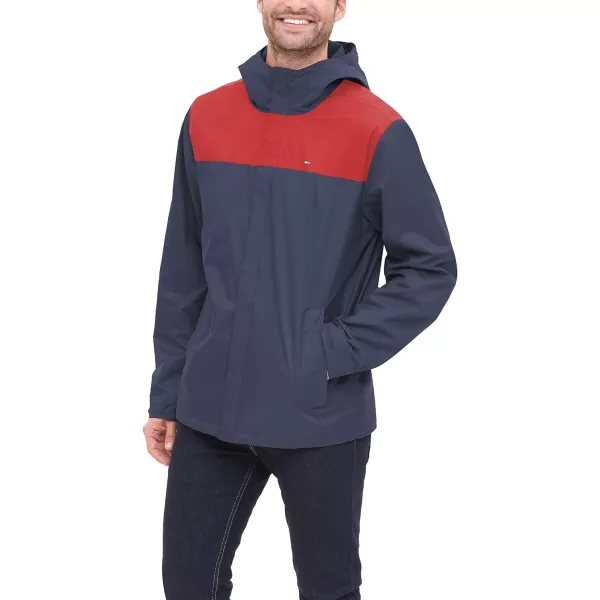 Tommy Hilfiger Mens Waterproof Breathable Hooded Jacket RaincoatNavyRed