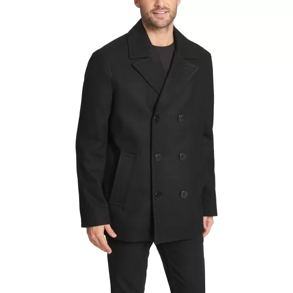 Tommy Hilfiger Mens Wool Melton Classic Double Breasted PeacoatBlack