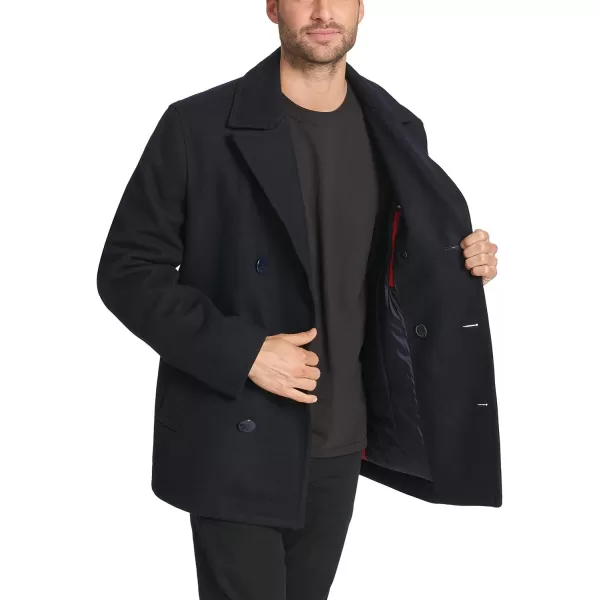 Tommy Hilfiger Mens Wool Melton Classic Double Breasted PeacoatNavy W Scarf